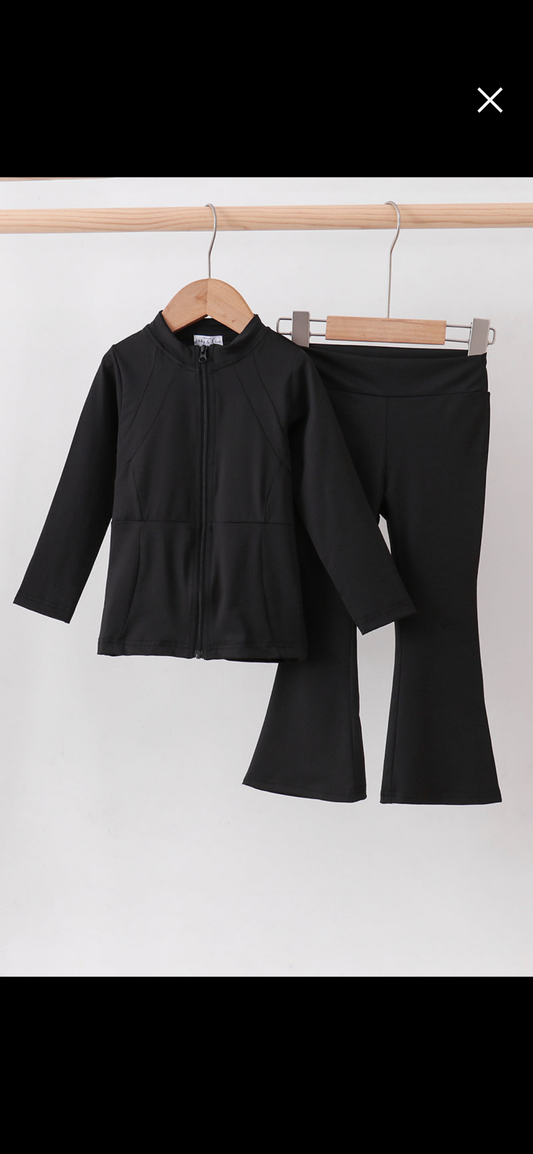 Black active flare pants set
