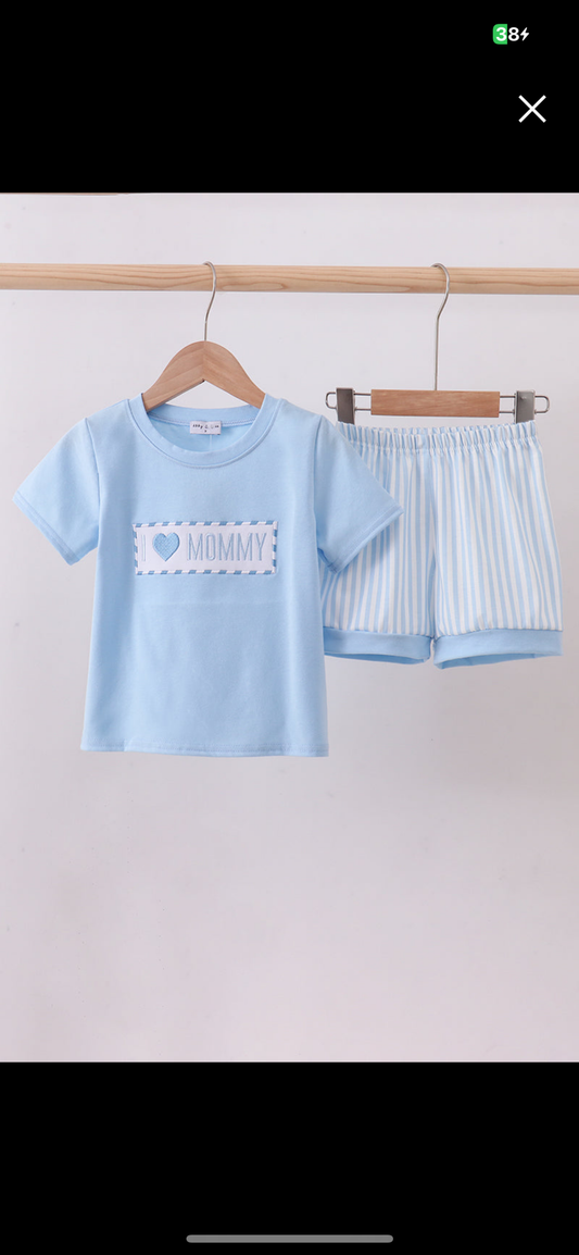 Blue smocked shorts set