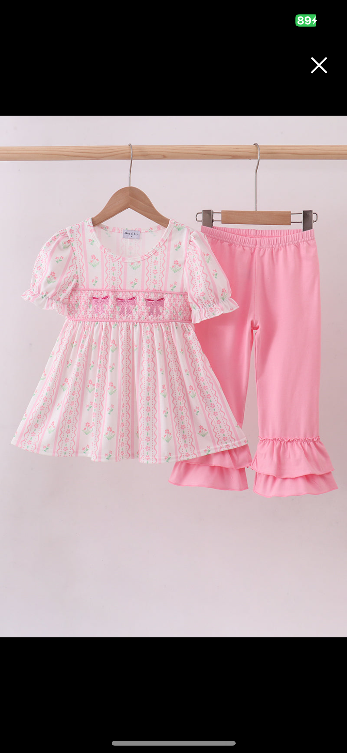 Pink floral bow smocked ruffle pants set