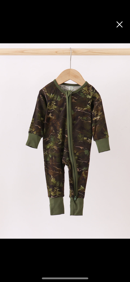 Camo bamboo zipper romper